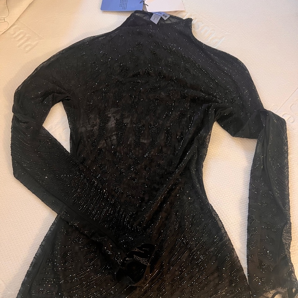 Mugler Black Sparkle Long Sleeve Dress